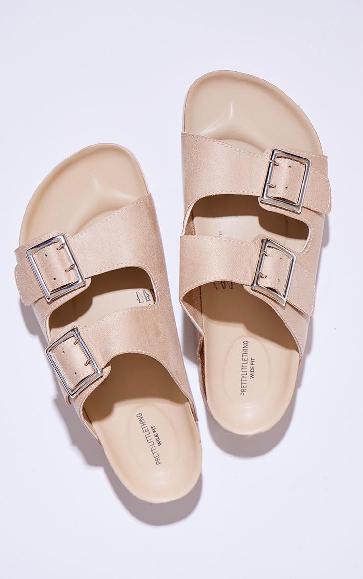 Beige Faux Suede Round To Buckle Chunky Sole Slides Product Image