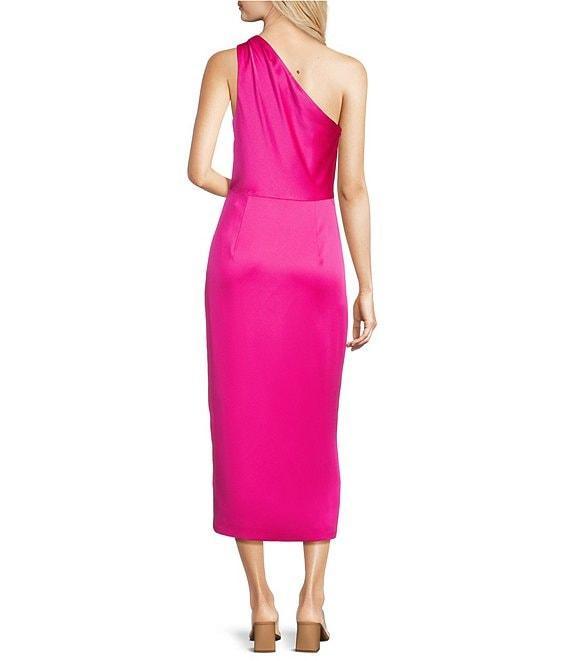 Alex Marie Shirley Satin Asymmetric One Side Sleeveless Sheath Wrap Midi Dress Product Image
