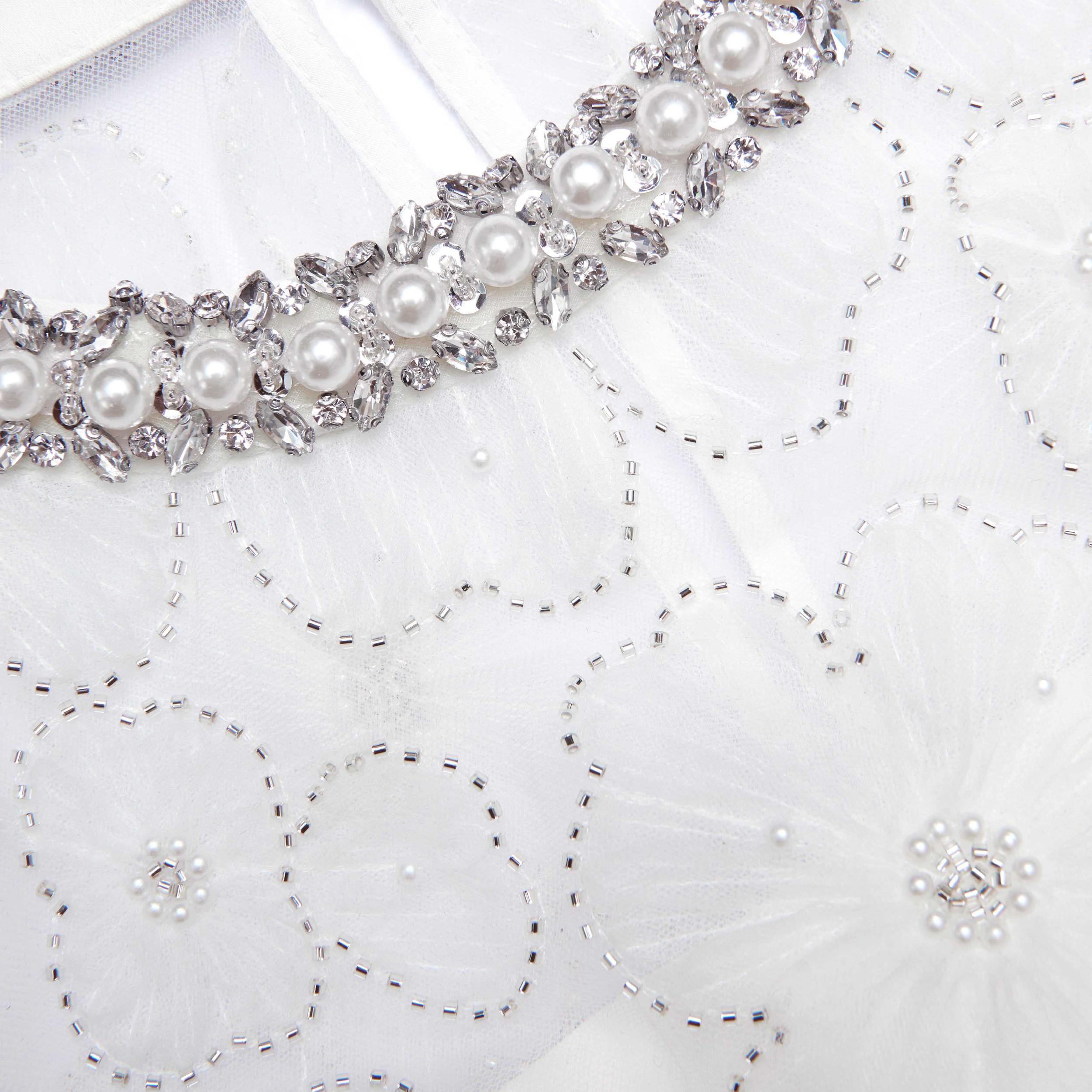 White Embellished Tulle Midi Dress Product Image