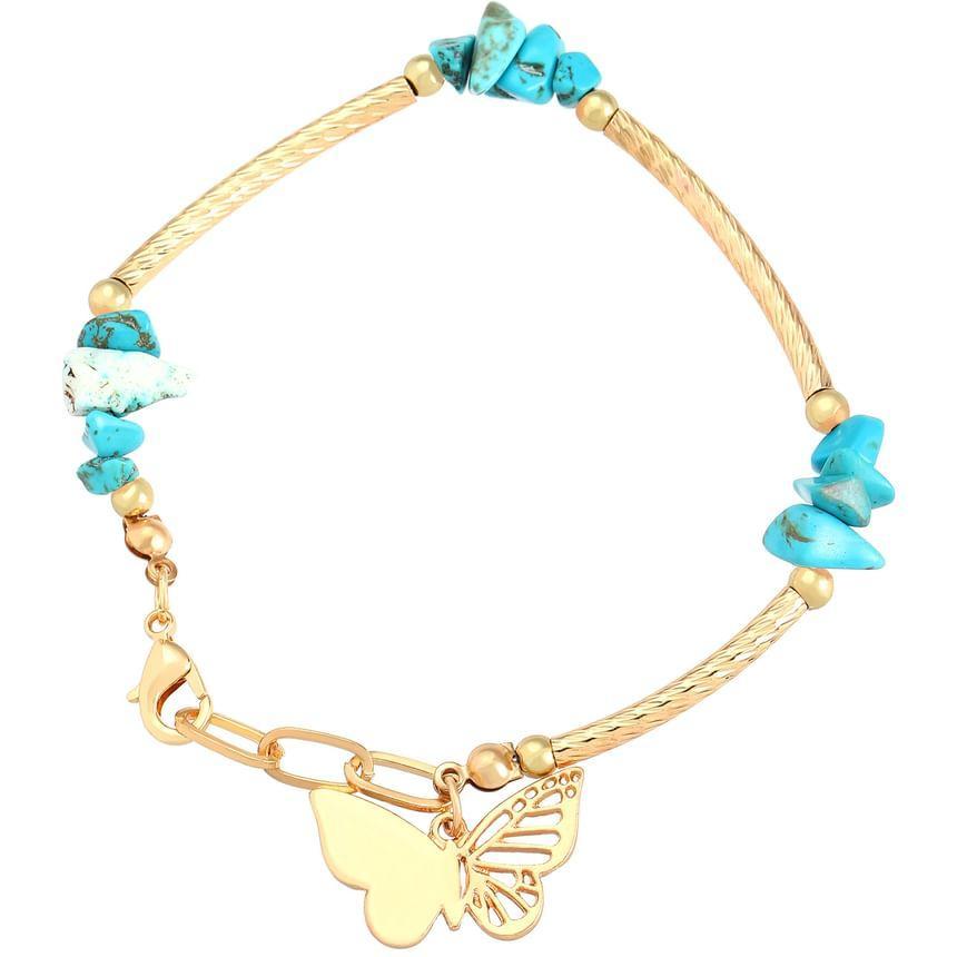 Butterfly Pendant Faux Pearl Alloy Bracelet Product Image