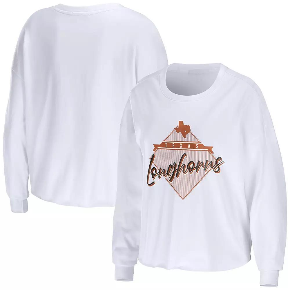 Women's WEAR by Erin Andrews White Texas Longhorns Diamond Long Sleeve Cropped T-Shirt,  Product Image