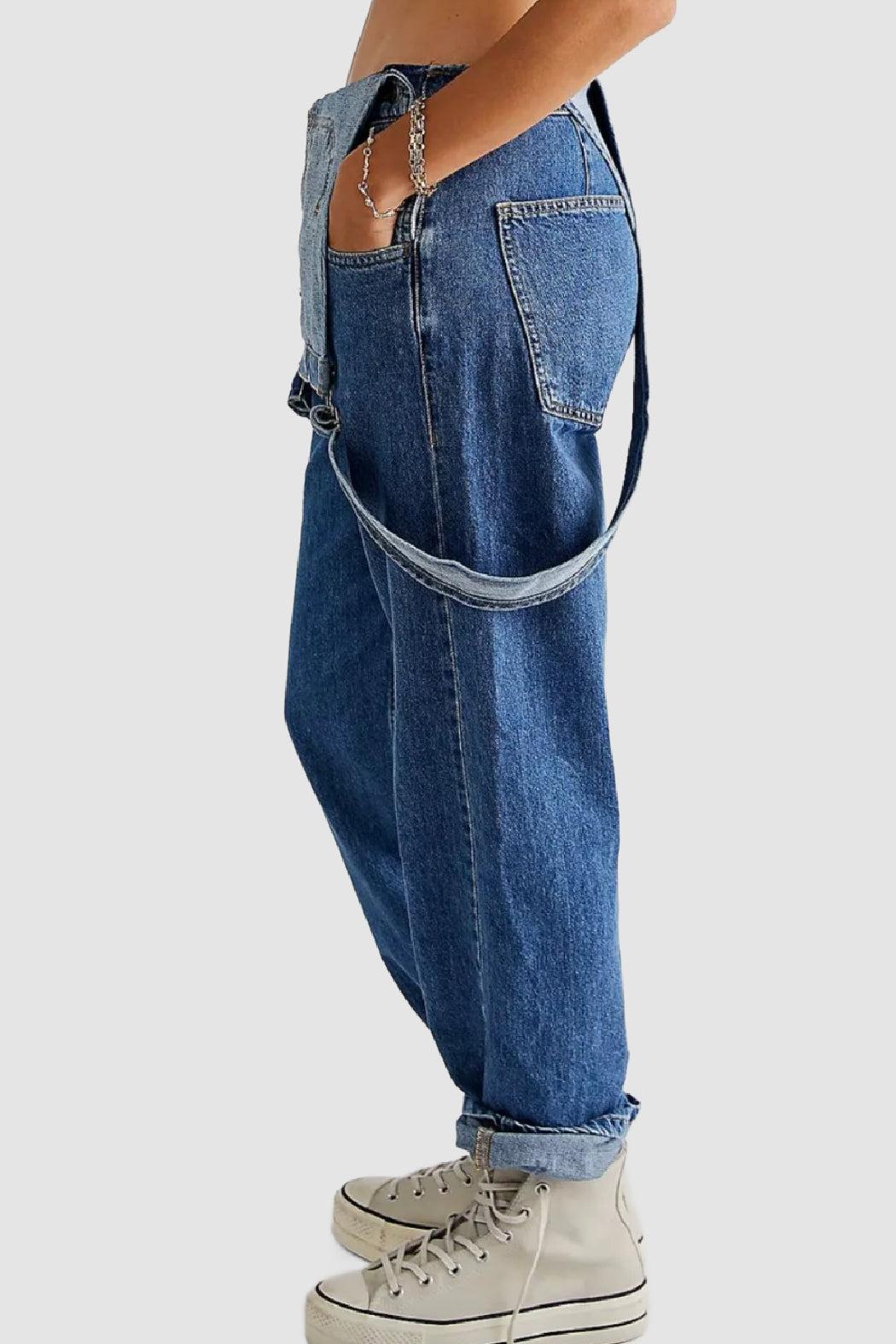 Wide Strap Square Neck Denim Overalls Product Image