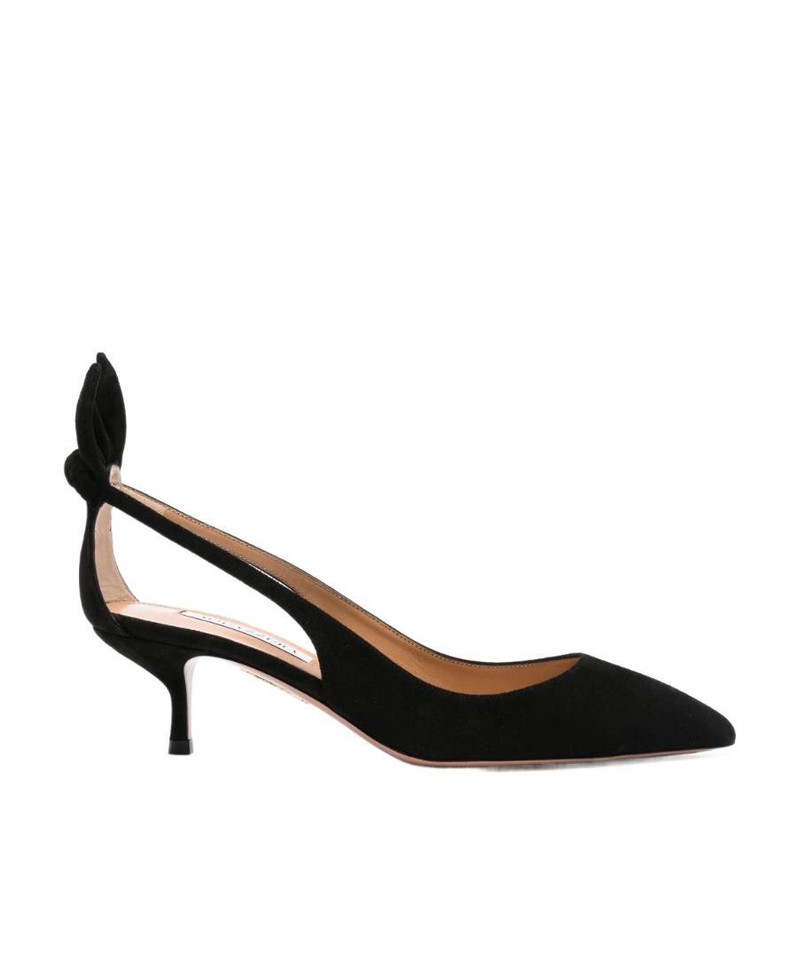 AQUAZZURA Suede Knotted Bow Kitten-heel Pumps In Black Product Image