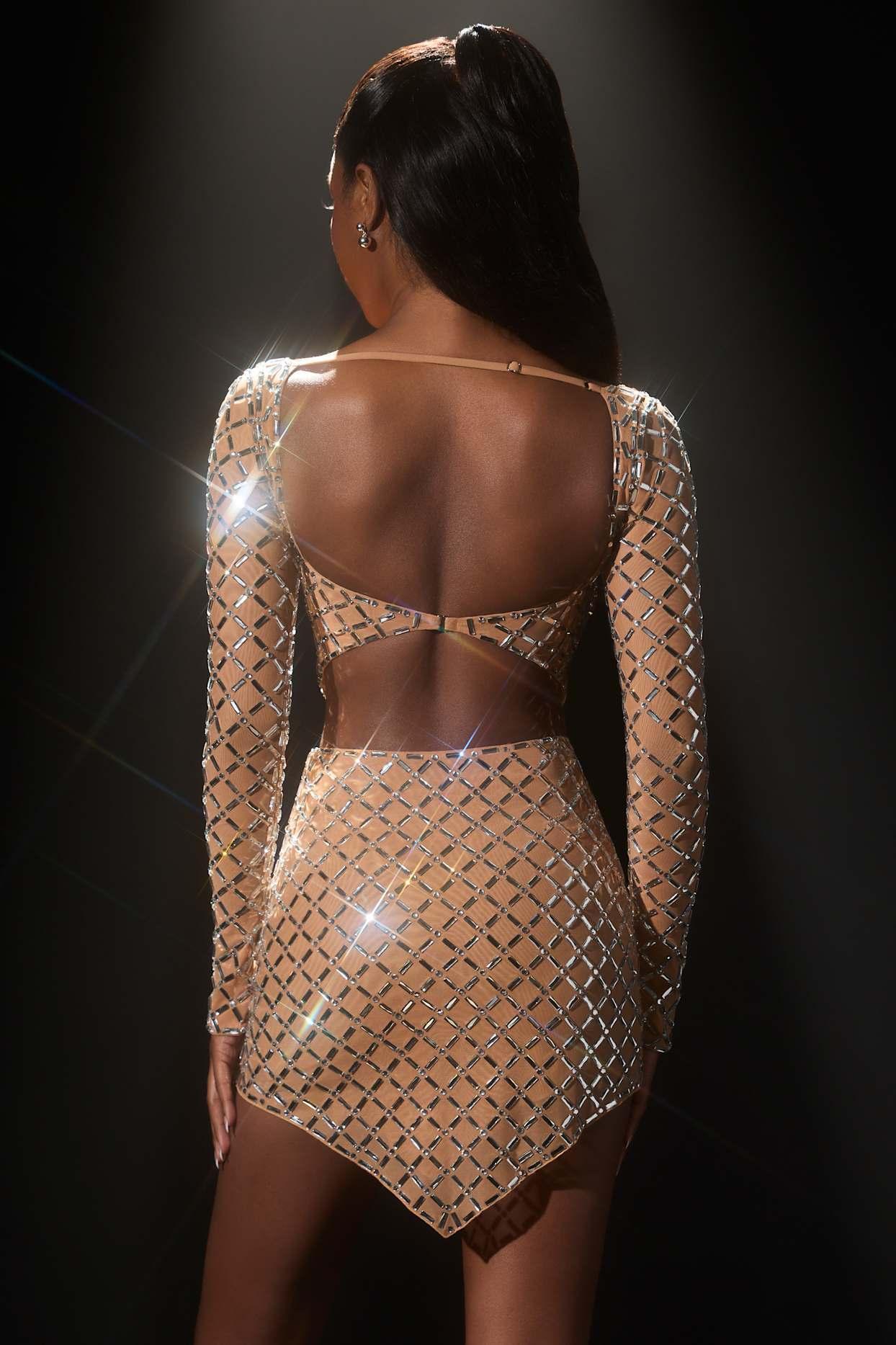 Embellished Asymmetric Crop Top in Almond Product Image