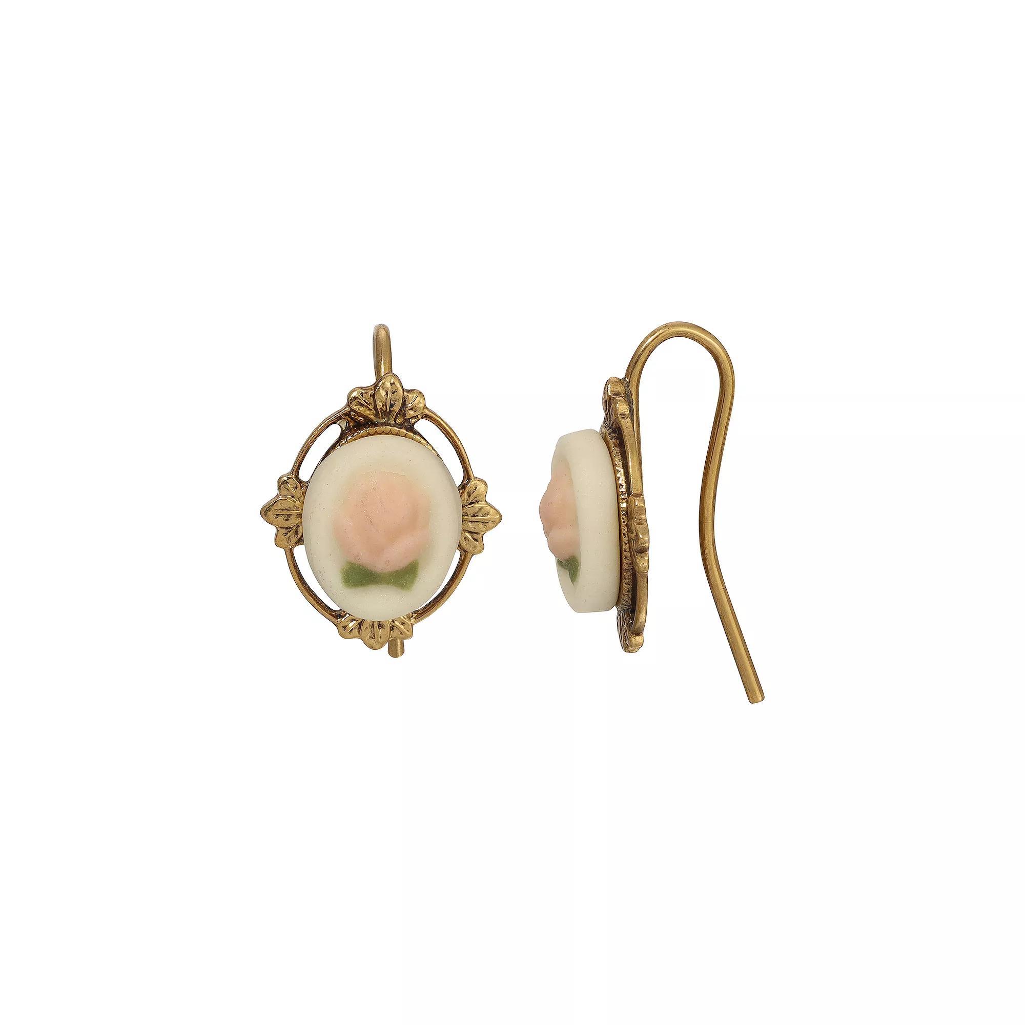 1928 Gold Tone Porcelain Flower Drop Earrings, Women's, Pink Product Image