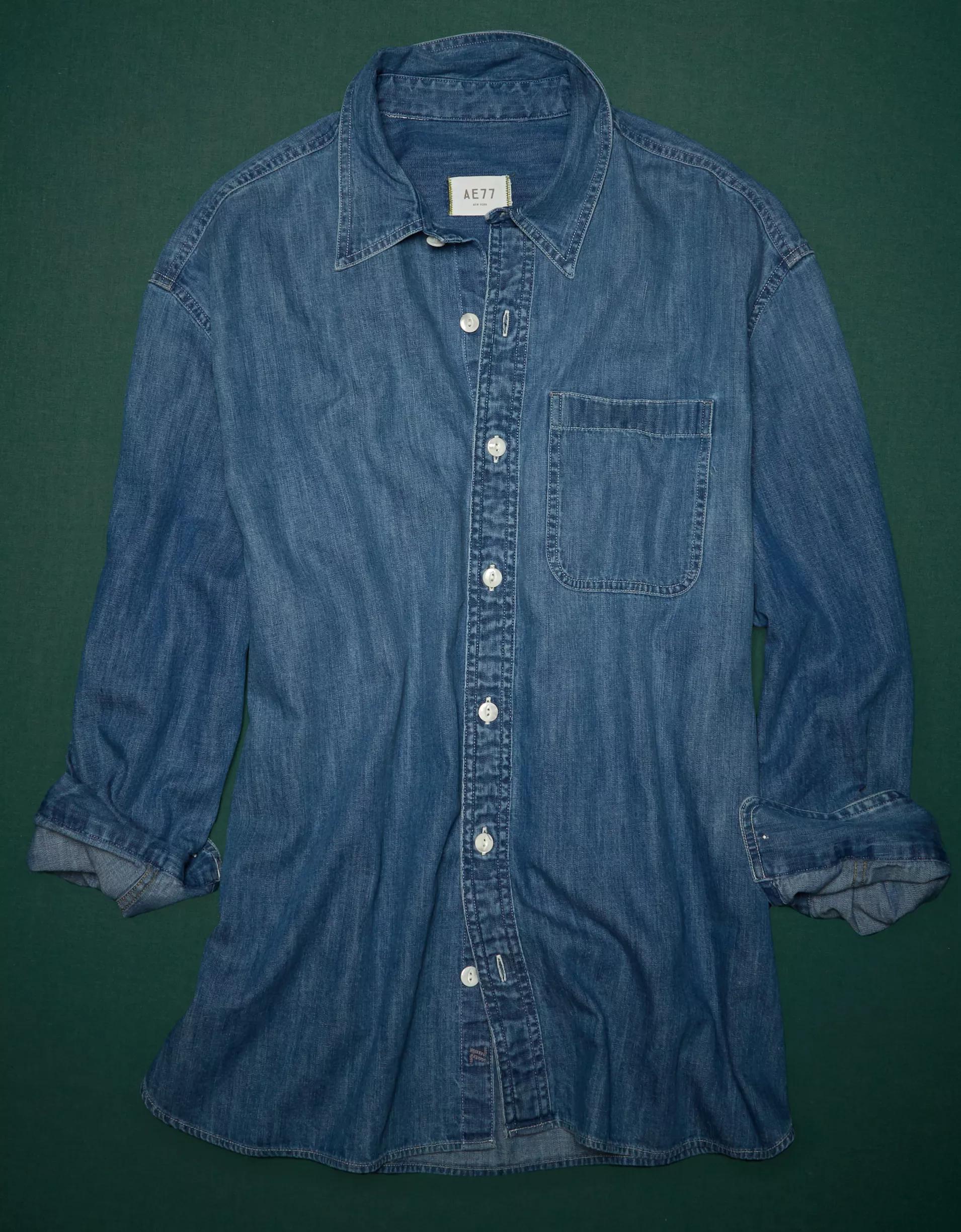 AE77 Premium Denim Boyfriend Shirt Product Image