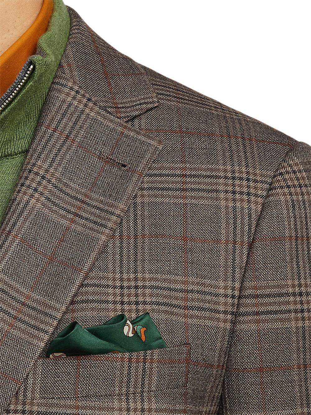 Wool Plaid Single Breasted Notch Lapel Sport Coat - Brown Product Image