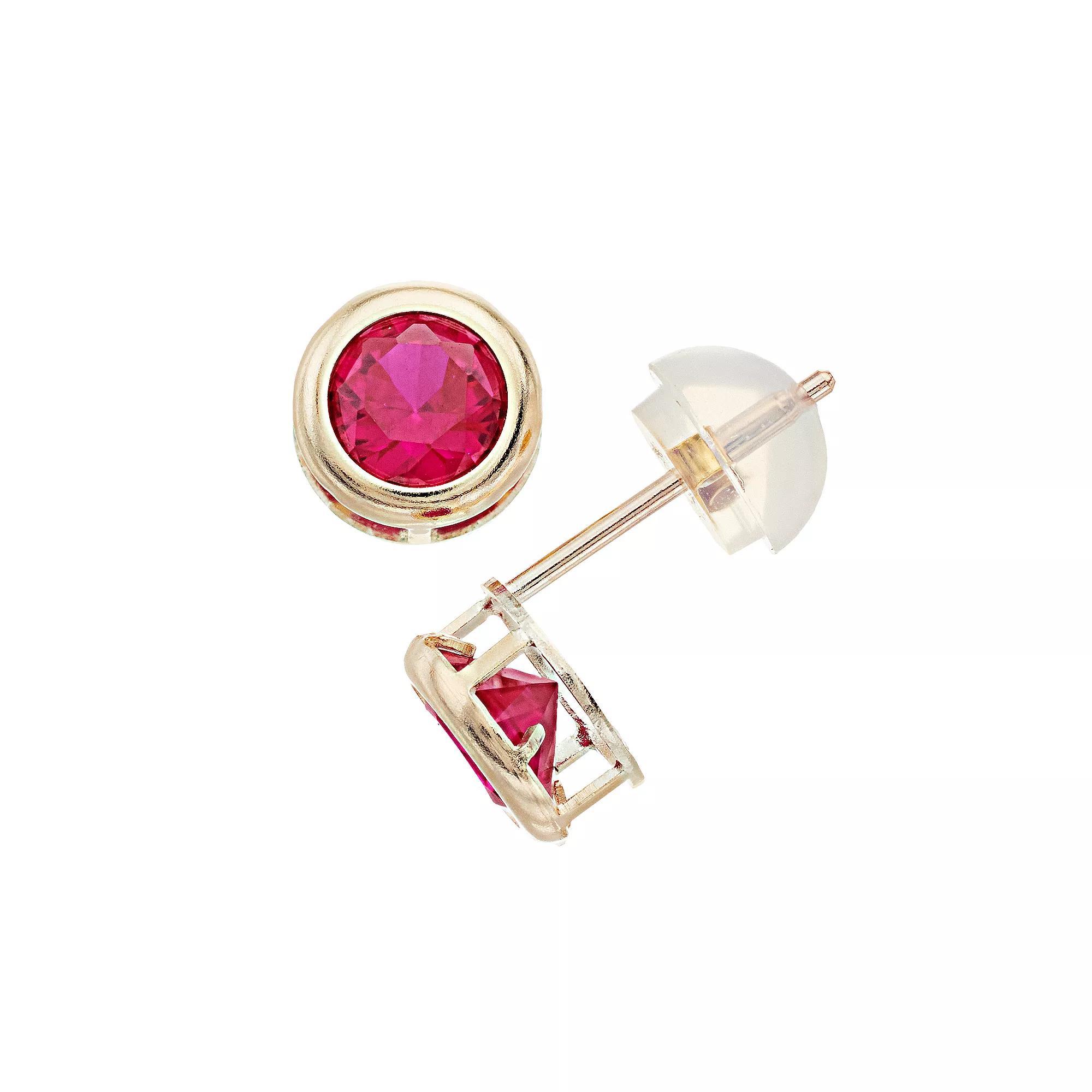 Pure Gem Collection 10k Gold Lab-Created Ruby Earrings, Women's Product Image