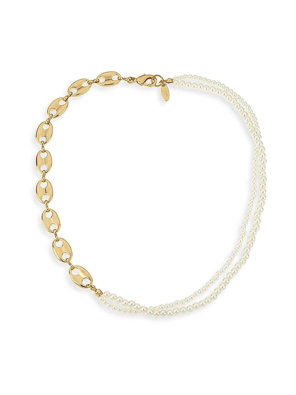 Ettika Meet Me Halfway Imitation Pearl & 18K Gold Plated Chain Necklace, 16 Product Image