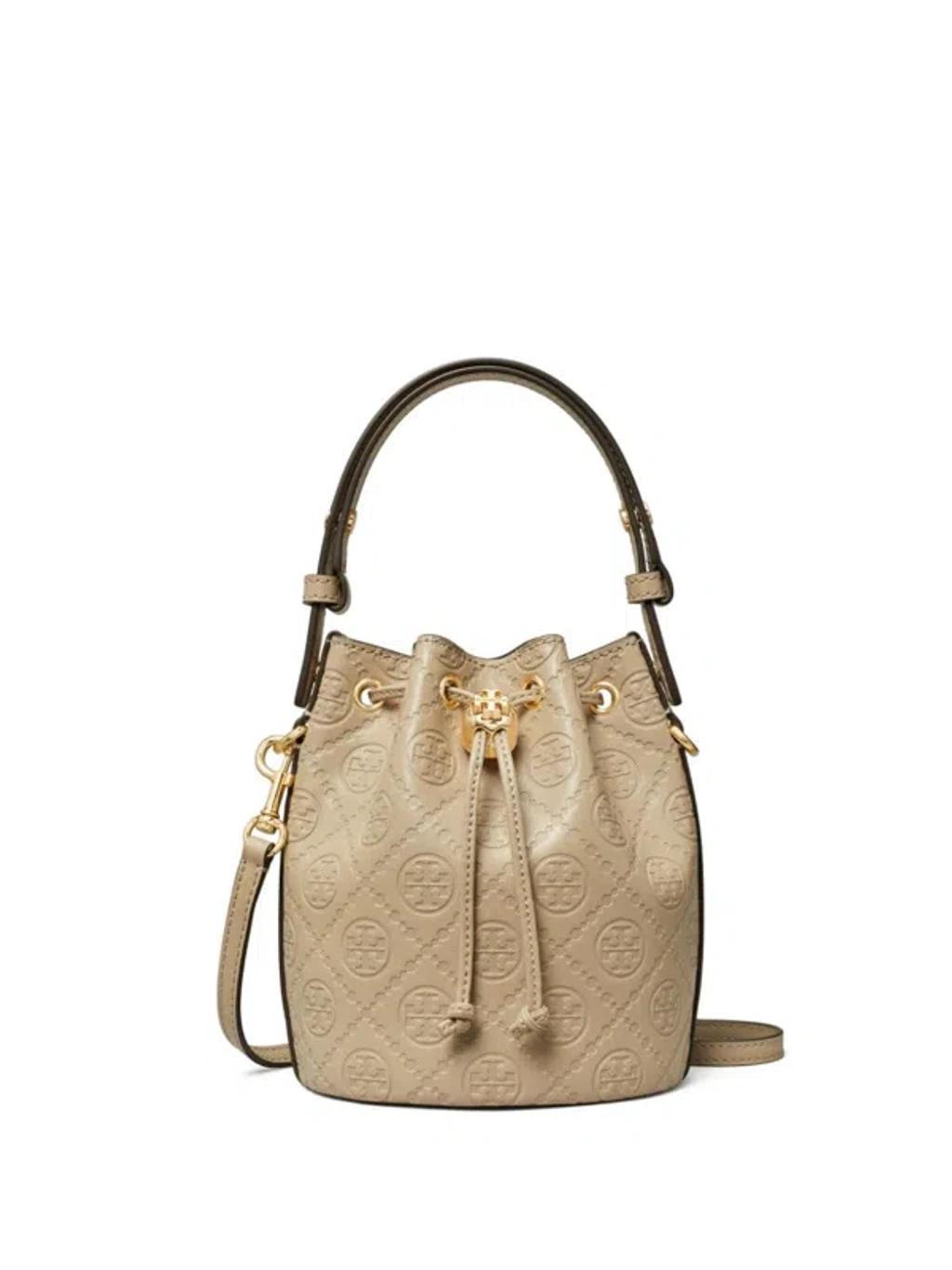 Mini T Monogram Leather Bucket Bag In Neutrals Product Image