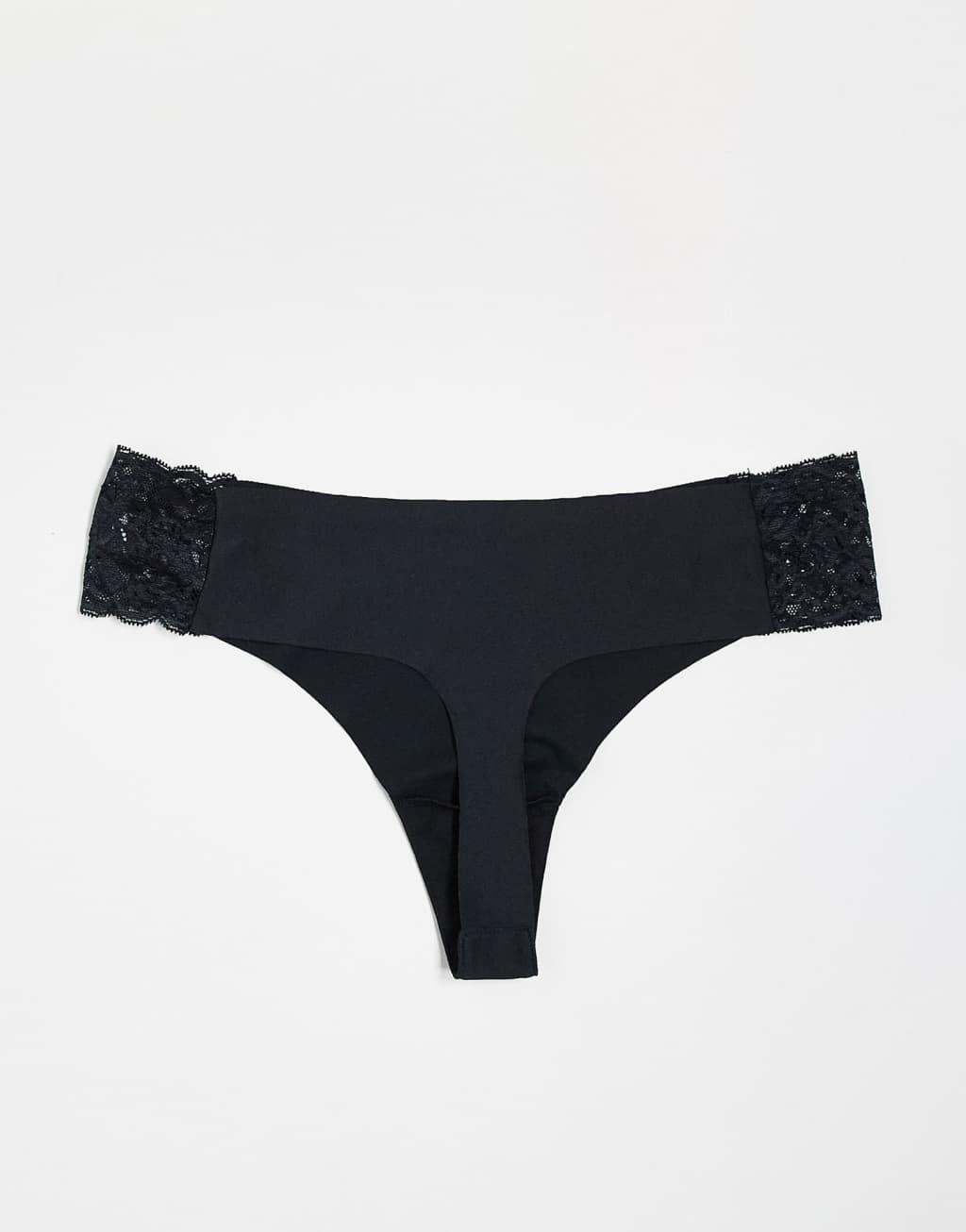 ASOS DESIGN 3 pack no VPL & lace thong in black Product Image