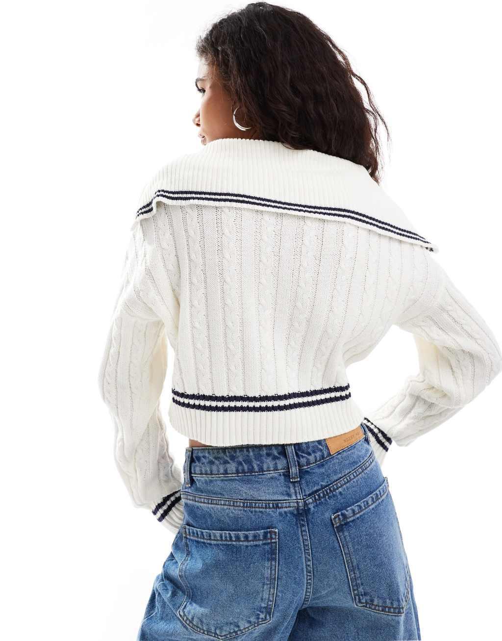 Bailey Rose knit crop collar detail sweater in cream Product Image