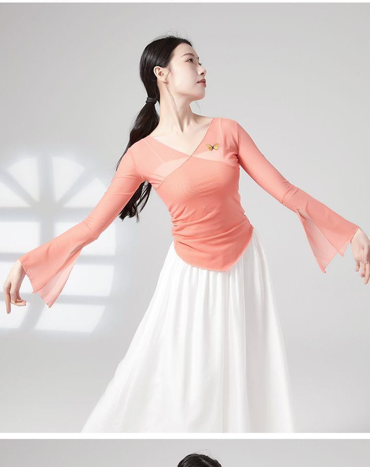 Flared-Sleeve Butterfly Embroidered Dance Top Product Image