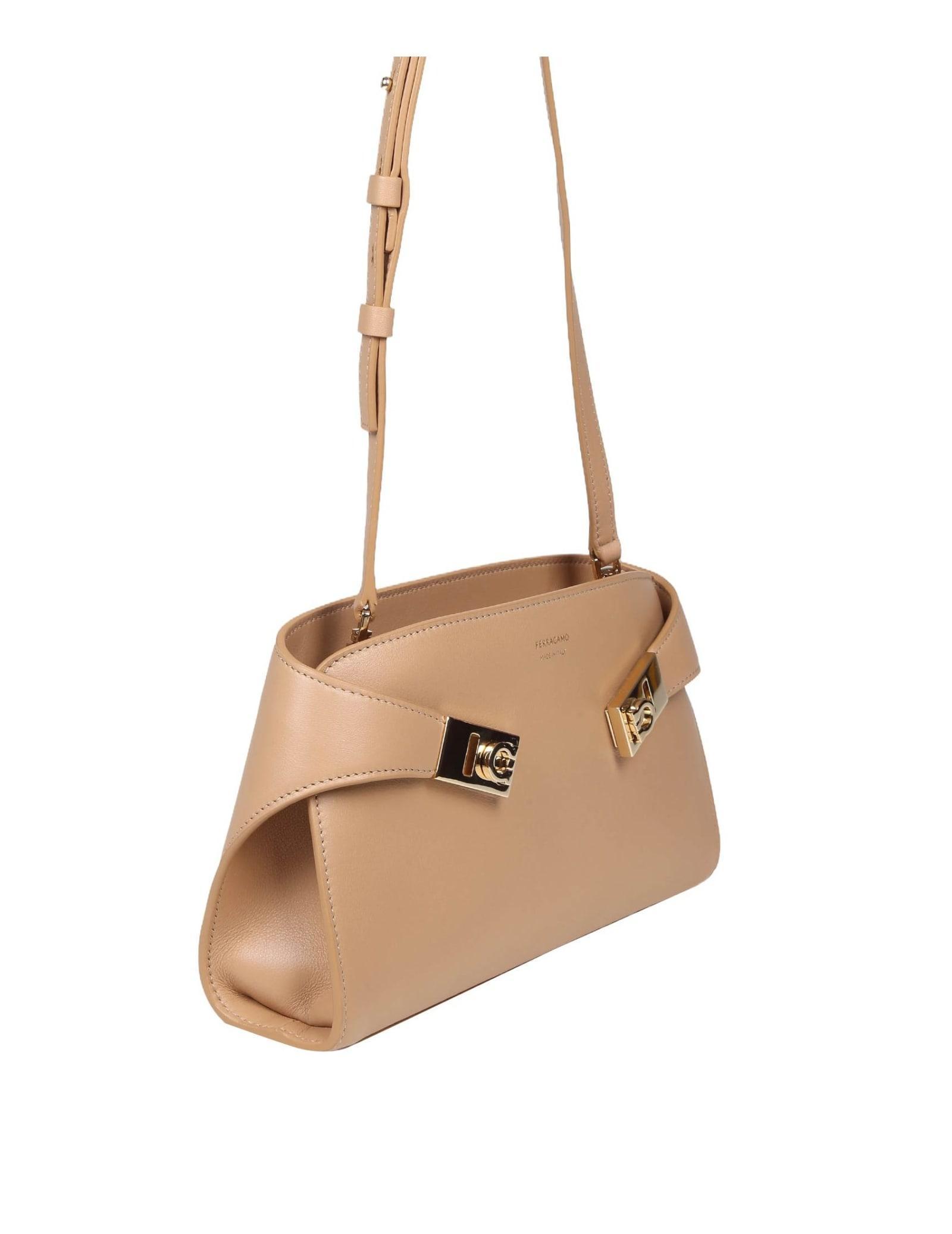 Hug Gancini Leather Shoulder Bag In Beige Product Image