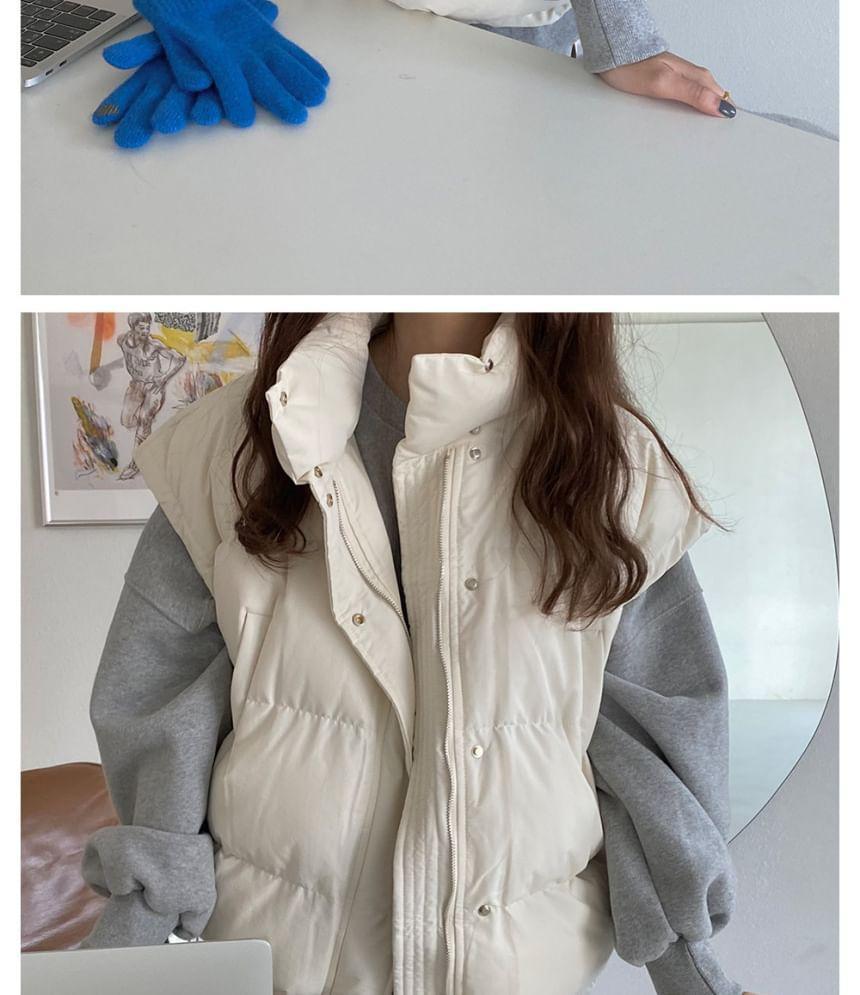 Stand Collar Plain Zip Puffer Vest Product Image