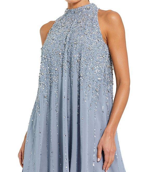 Mac Duggal High Neck Sleeveless Sequin Embellished Trapeze Dress Product Image