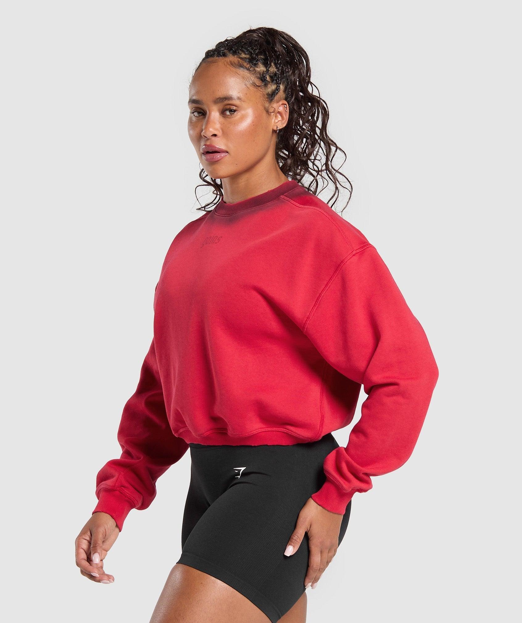 Gymshark Gains Washed Loopback Crew Neck - Conditioning Red/Sets Red Female Product Image