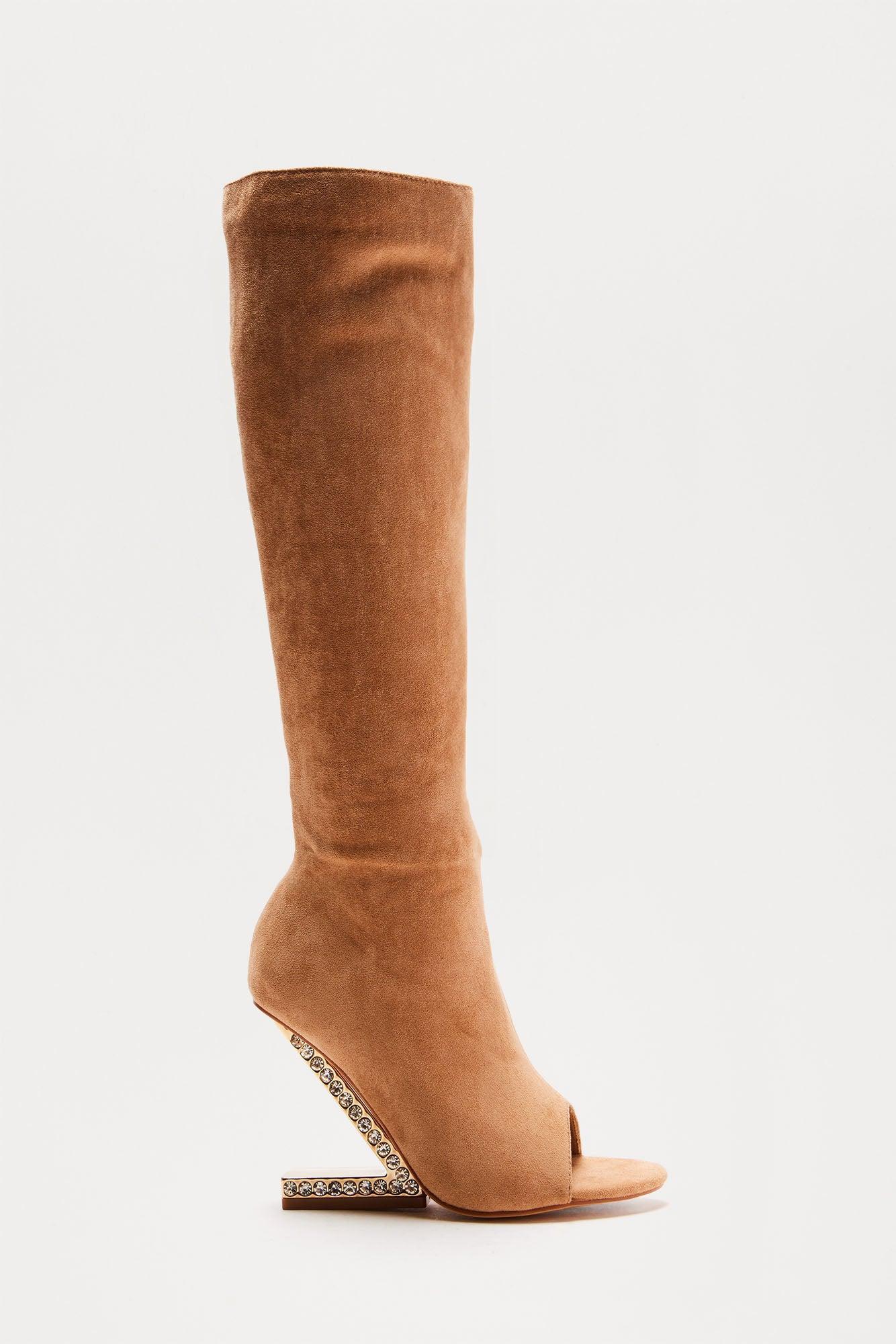 Trenton Faux Suede Boots - Nude Product Image