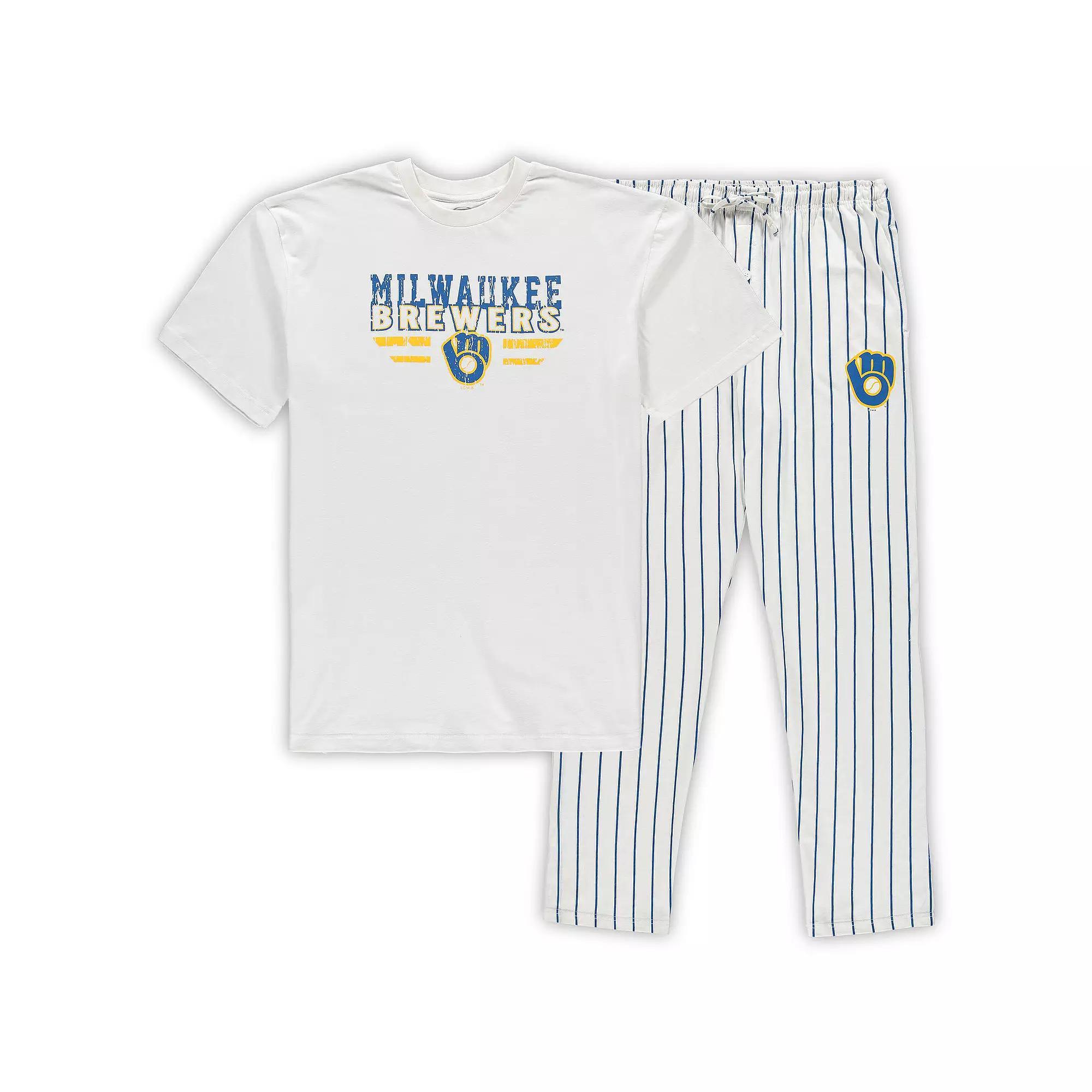 Men's Concepts Sport White/Royal Milwaukee Brewers Big & Tall Pinstripe Sleep Set,  Product Image