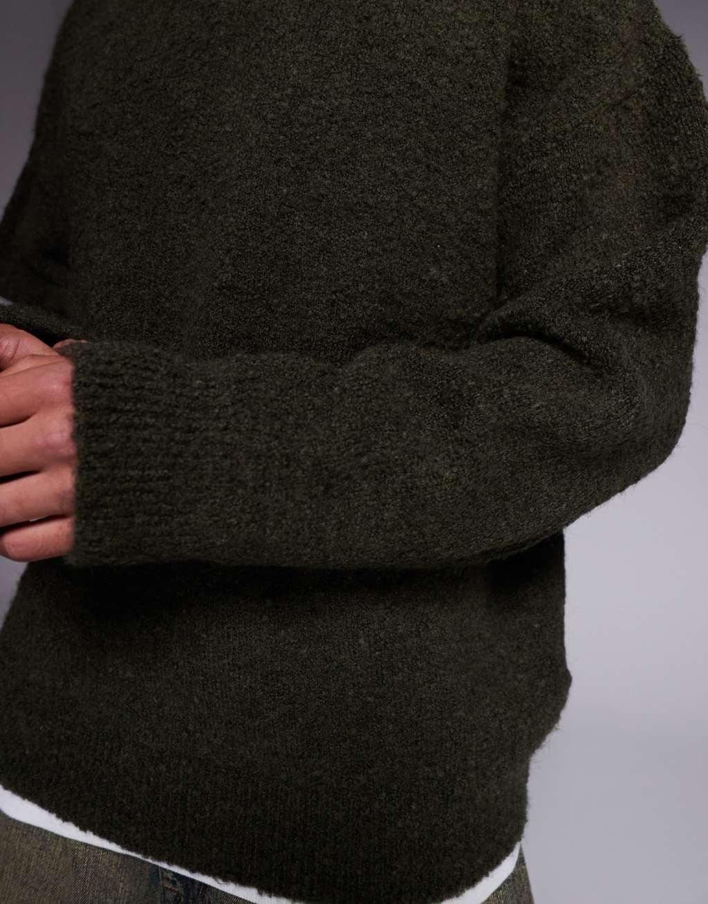 ASOS DESIGN oversized boxy fit textured knit crew neck sweater in olive Product Image