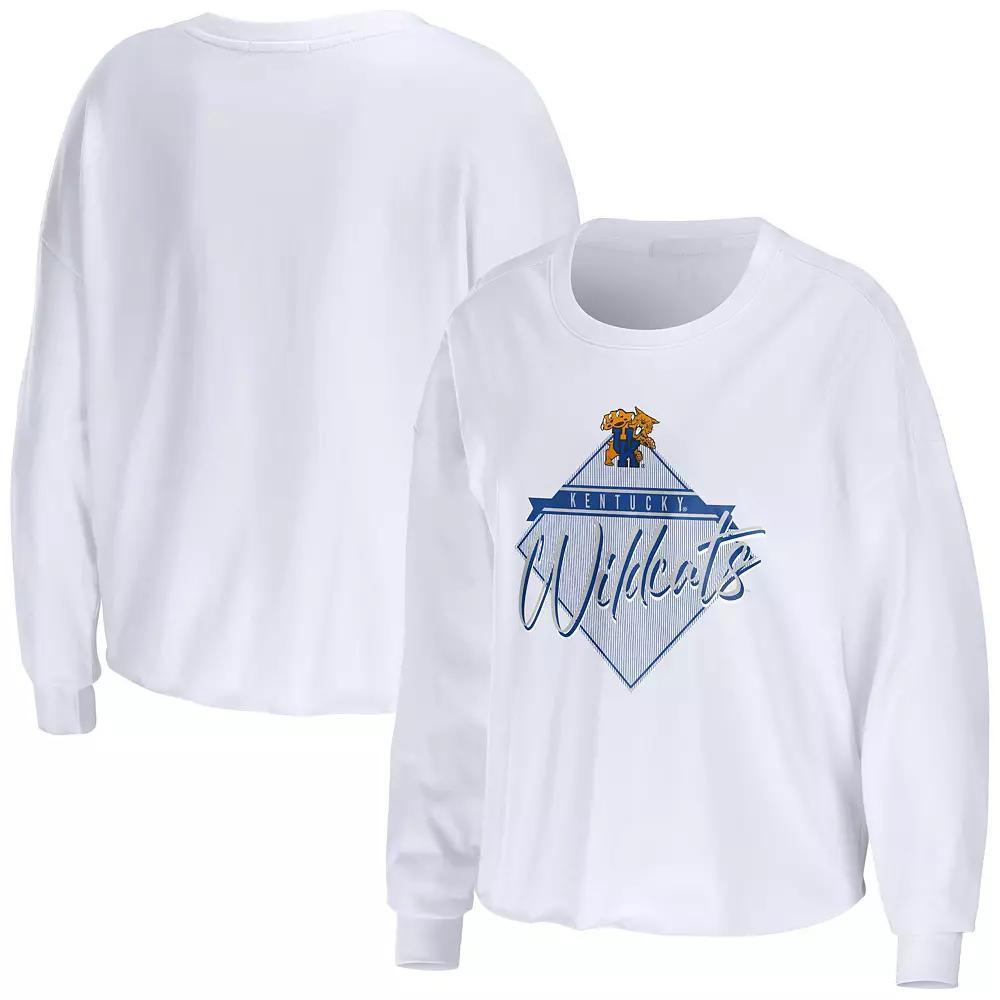Women's WEAR by Erin Andrews White Kentucky Wildcats Diamond Long Sleeve Cropped T-Shirt, Size: Small Product Image