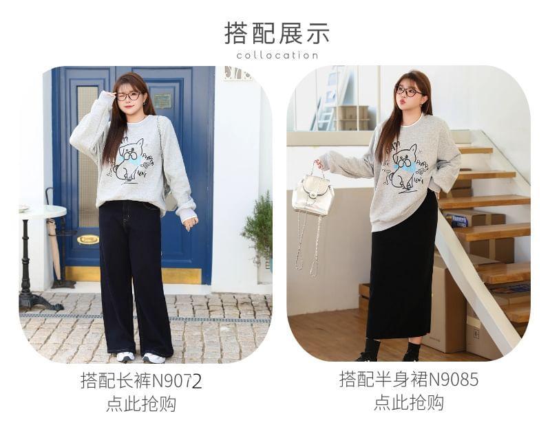 Plus Size Round Neck Cartoon Print Sweatshirt Product Image