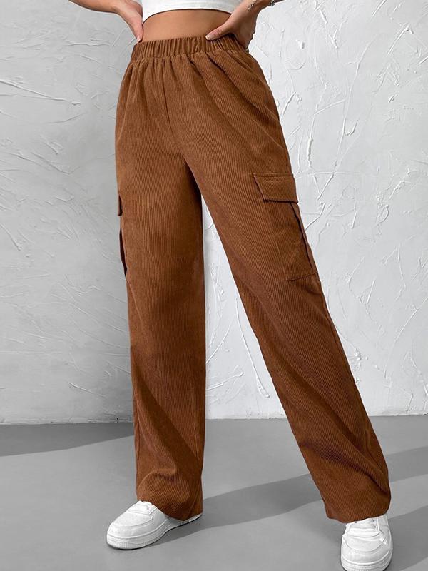Corduroy Elastic Waist Cargo Wide Leg Pants Product Image