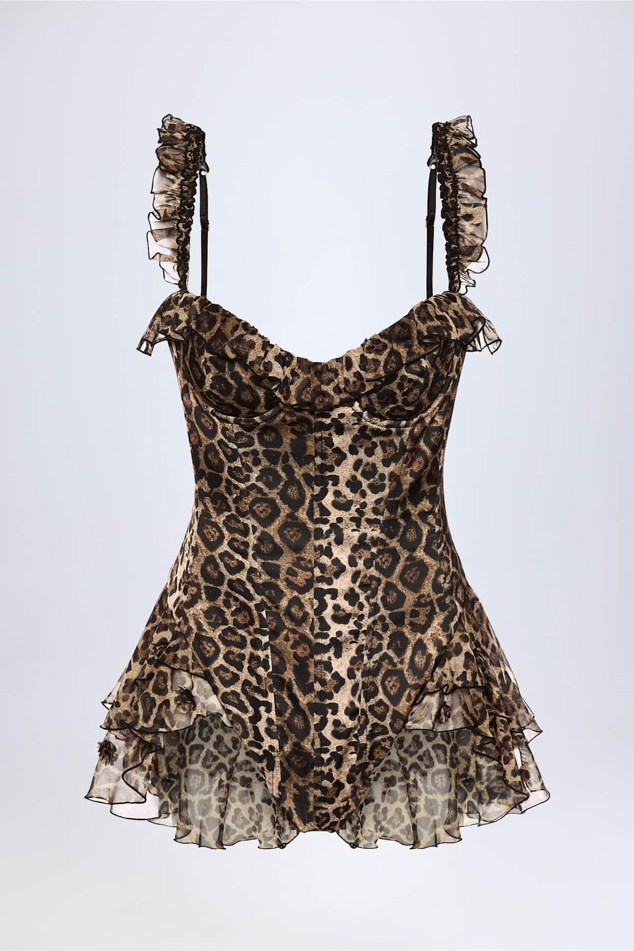 Ruffled Corset Bodysuit in Leopard Print Product Image