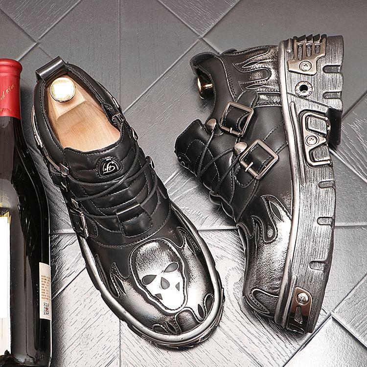 Platform Buckled Lace-Up Faux Leather Shoes Product Image