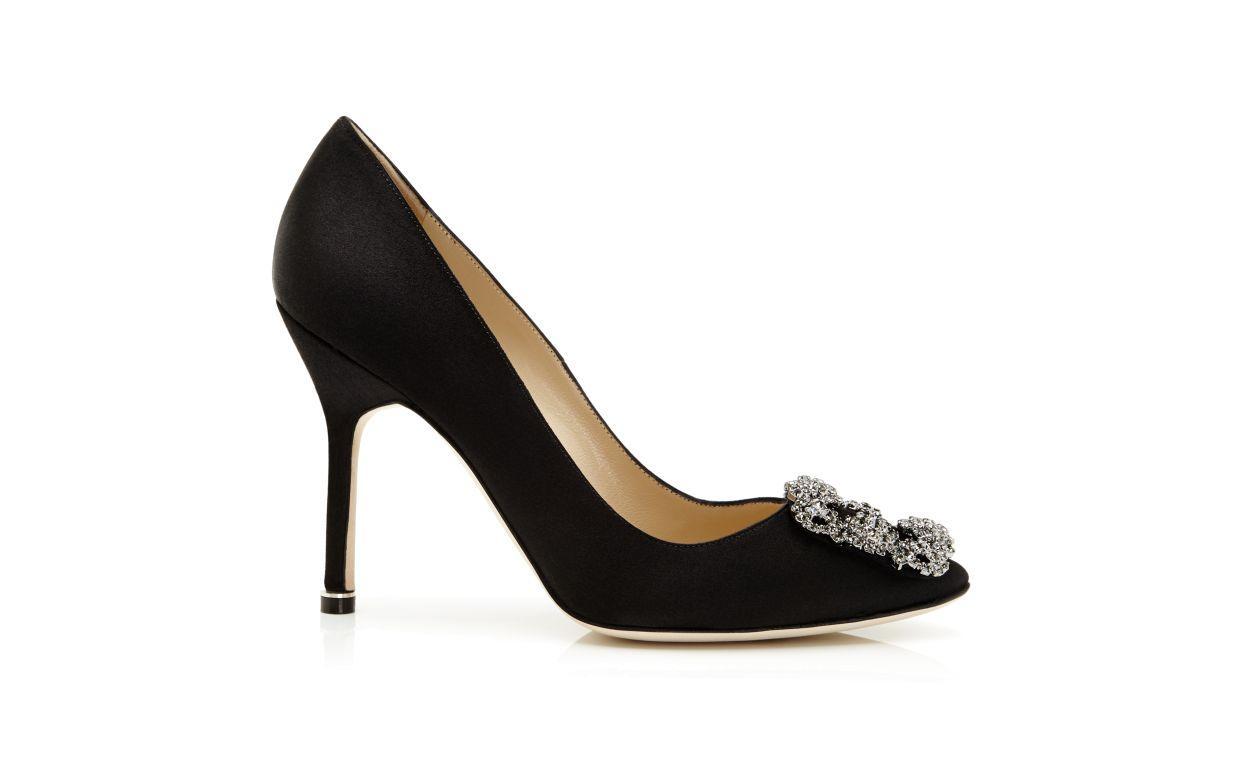 HANGISI Black Satin Jewel Buckle Pumps Product Image