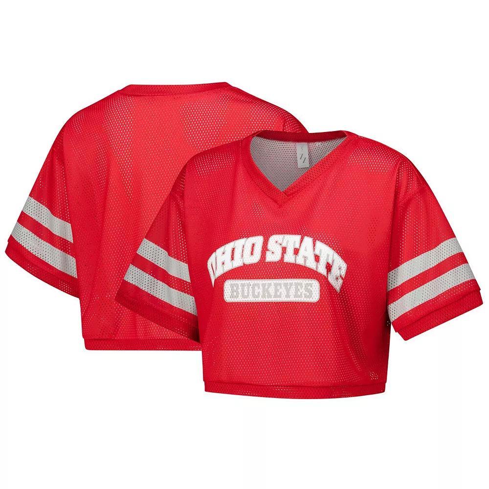 Women's ZooZatz Scarlet Ohio State Buckeyes Mesh Cropped V-Neck T-Shirt, Size: Large, Red Product Image