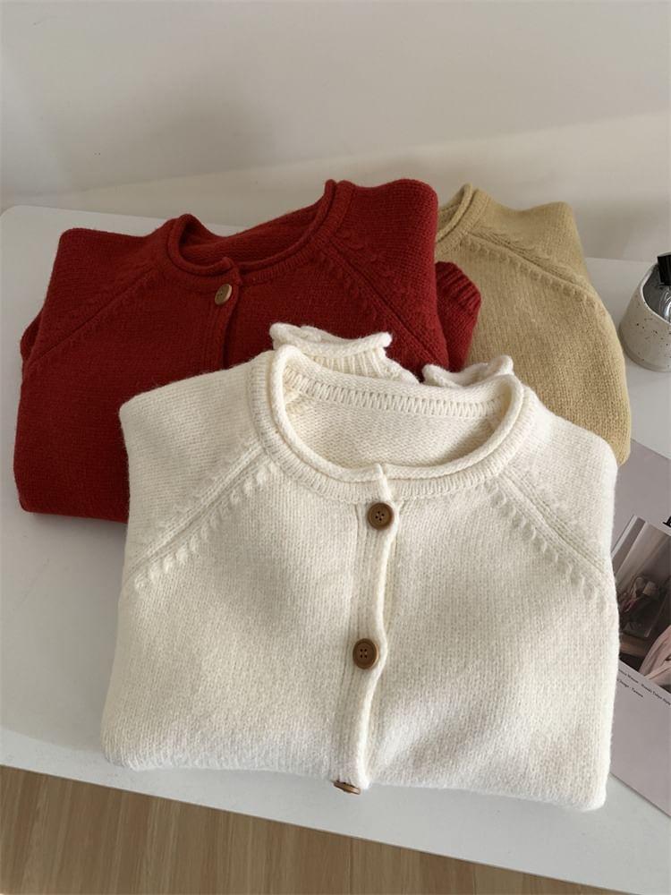 Round Neck Plain Button Cardigan Product Image