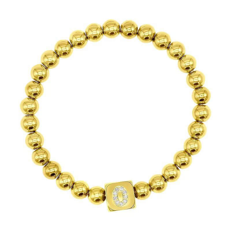 Adornia Gold Tone Initial Cubic Zirconia Cube & Bead Stretch Bracelet, Womens J Product Image