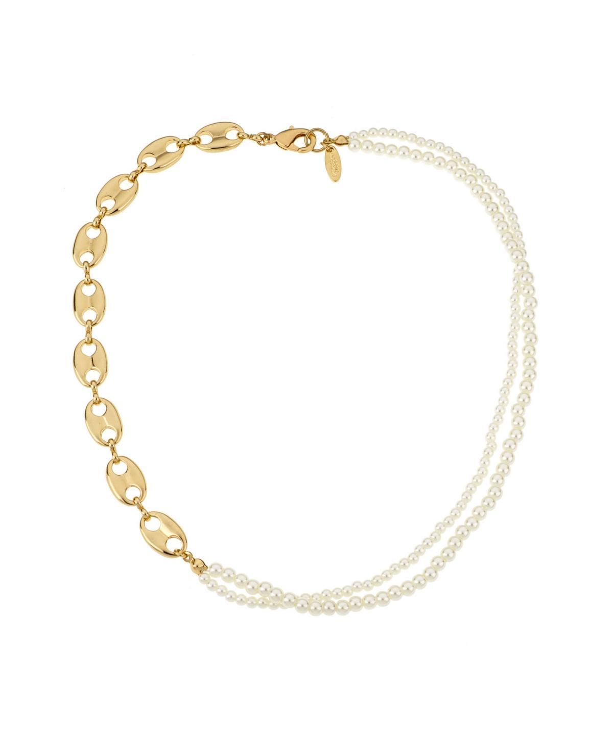 Ettika Meet Me Halfway Imitation Pearl & 18K Gold Plated Chain Necklace, 16 Product Image