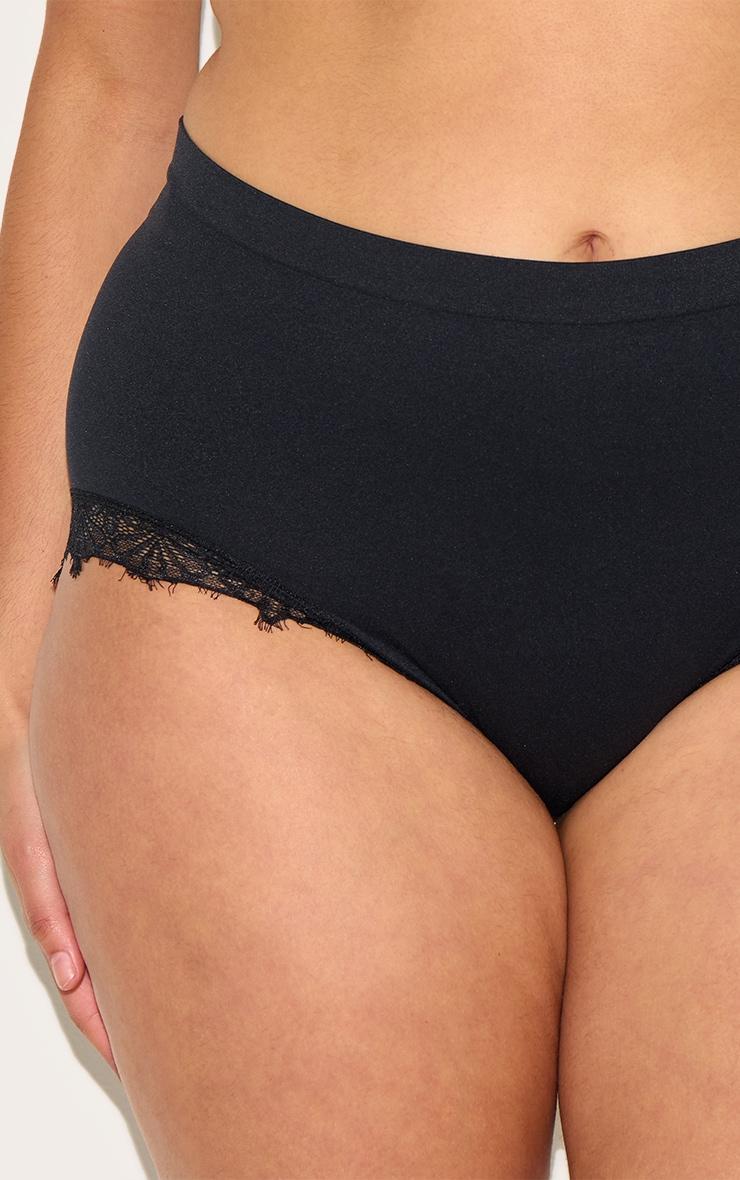 Plus Black Lace Trim Detail Brief Product Image
