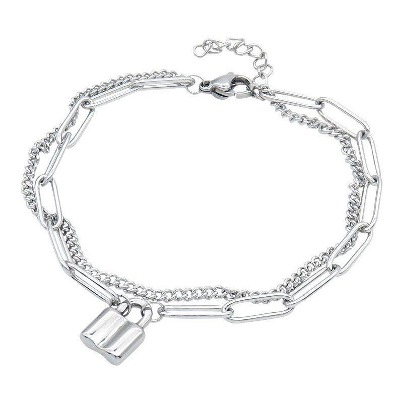 Adornia Stainless Steel Padlock Mixed Chain Bracelet, Womens Silver Tone Product Image