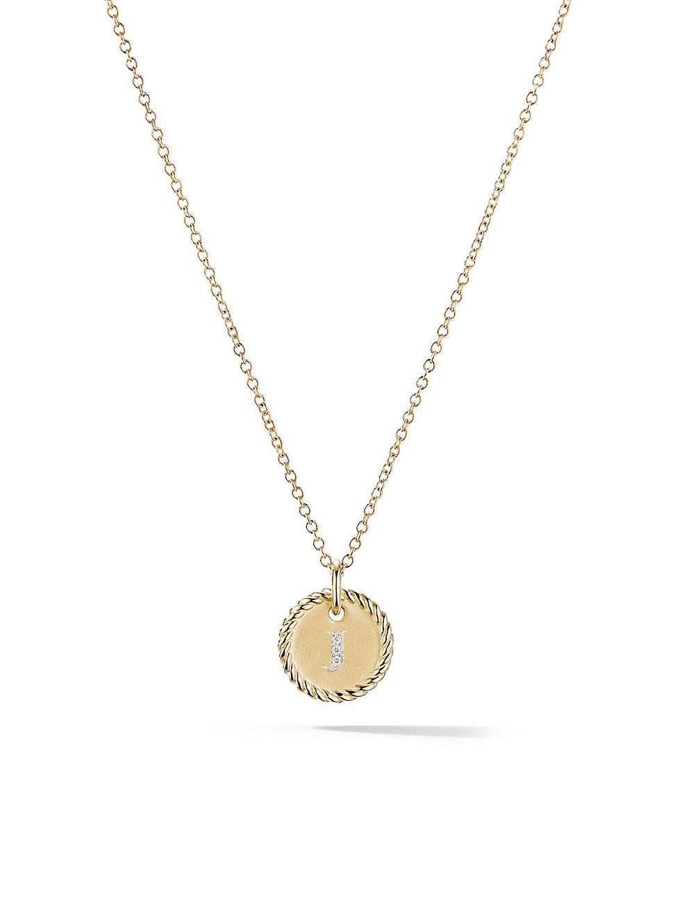 Womens Initial Charm Necklace in 18K Yellow Gold with Pav Diamonds Product Image