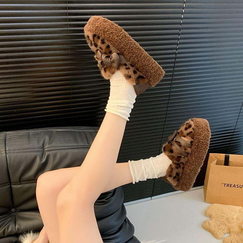 Leopard Print Platform Fleece Slip Ons Product Image