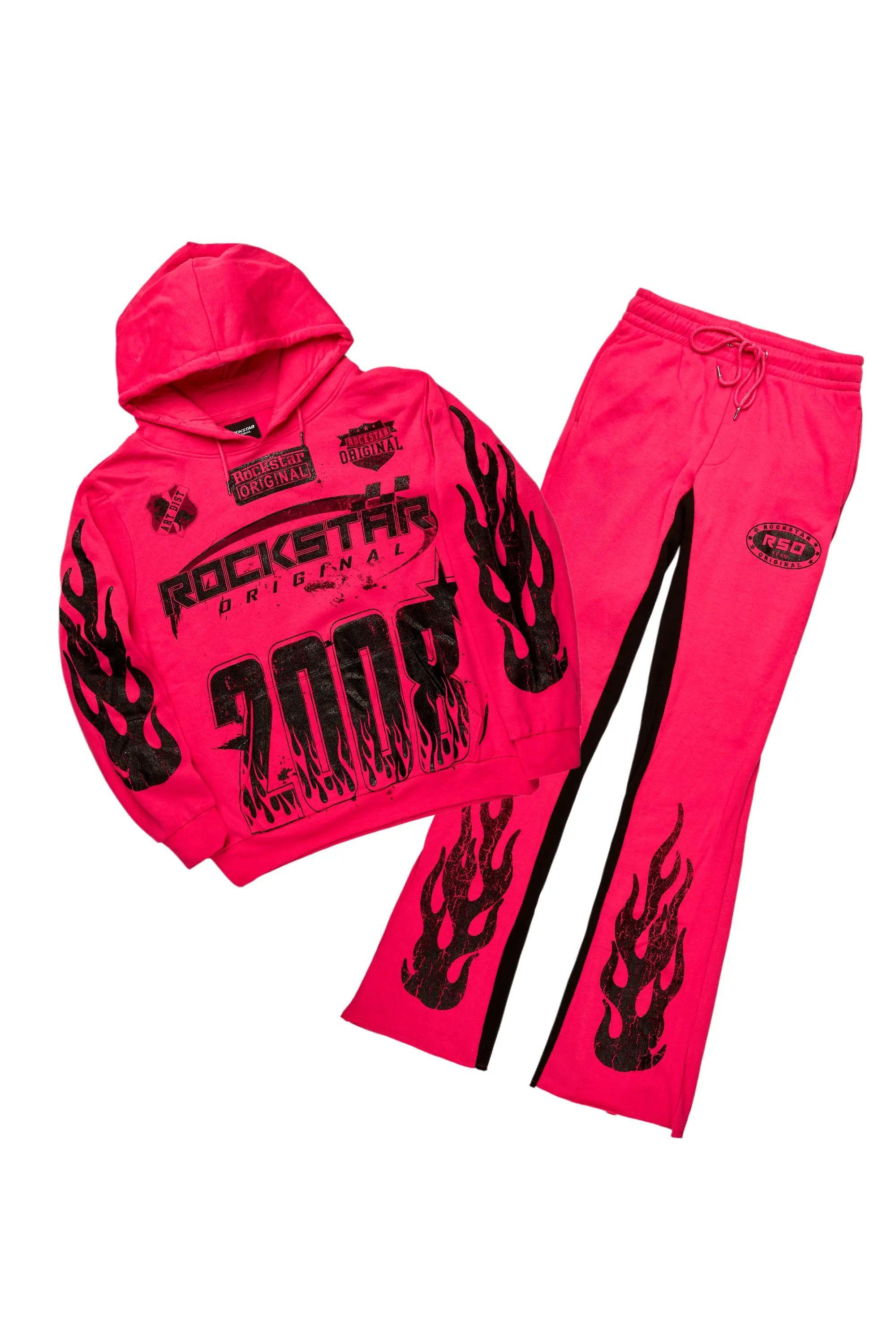 Amos Fuchsia/Black Hoodie/Baggy Track Pant Set Male Product Image