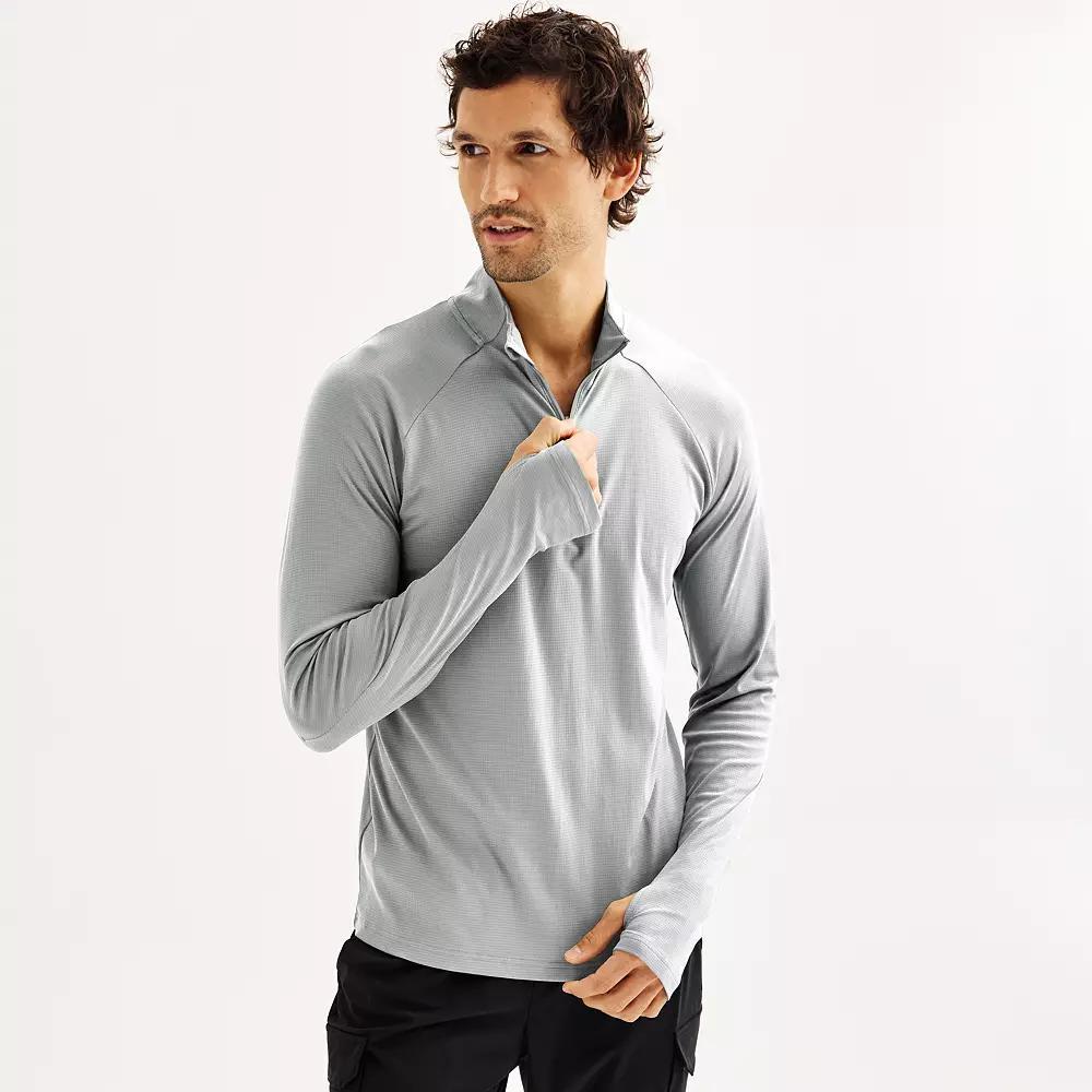 Men's Tek Gear® Long Sleeve Quarter Zip Pullover, Size: Small, Silver Spring Product Image