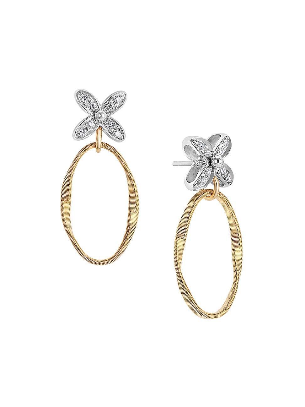 Marco Bicego 18K White & Yellow Gold Marrakech Onde Diamond Flower Drop Earrings Product Image