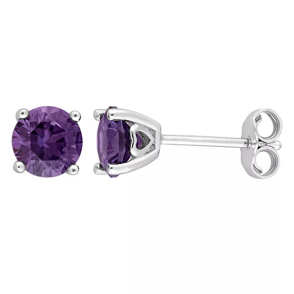 Stella Grace Sterling Silver & Gemstone Round Stud Earrings, Women's, Simulated Alexandrite Product Image