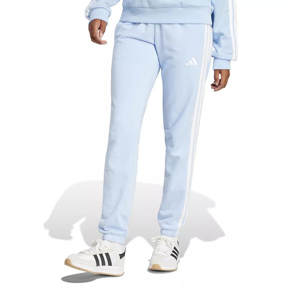 Women's adidas Essentials 3-Stripes French Terry Cuffed Sportswear Pants, Size: Small, Blue White Product Image