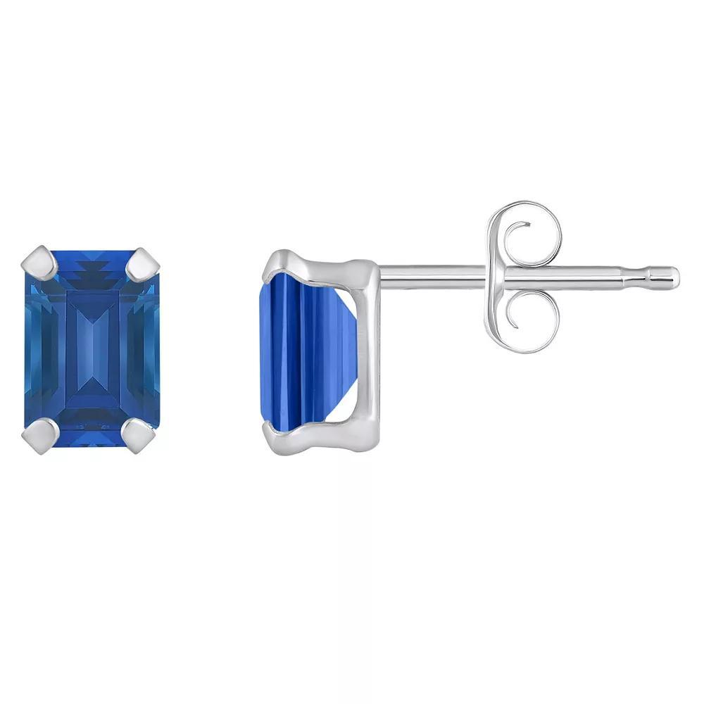 Celebration Gems 10k Gold Emerald Cut Lab-Created Sapphire Stud Earrings, Women's, Yellow Product Image