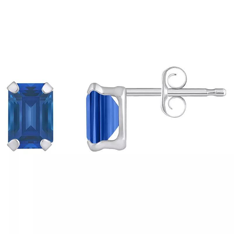 Celebration Gems 10k Gold Emerald Cut Lab-Created Sapphire Stud Earrings, Womens, White Product Image