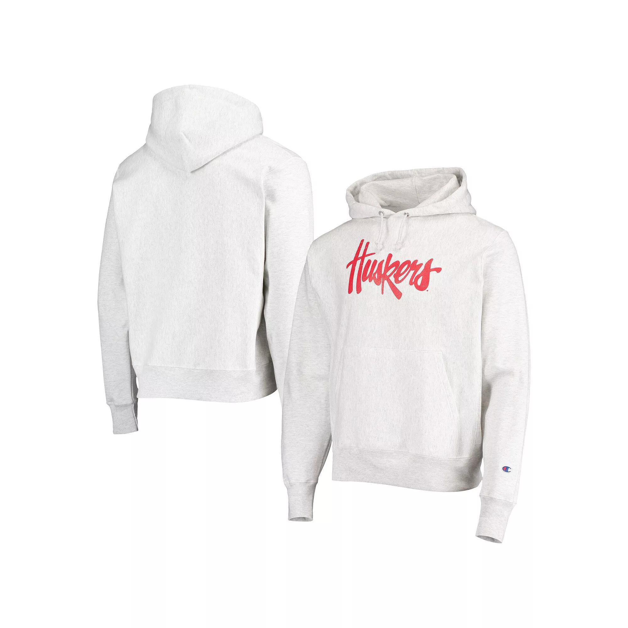 Men's Champion Heathered Gray Nebraska Huskers Team Vault Logo Reverse Weave Pullover Hoodie, Size: Large, Grey Product Image