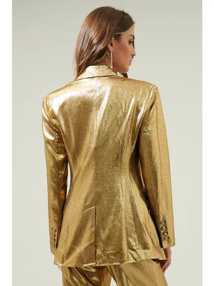 Gold Pintuck Fitted Blazer Product Image