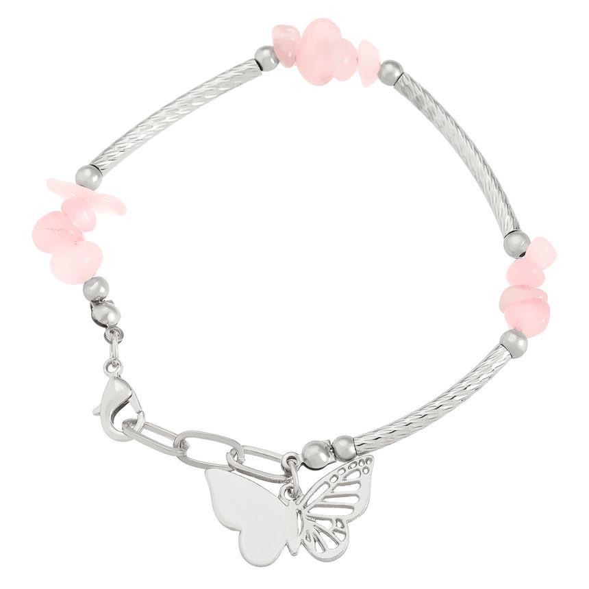 Butterfly Pendant Faux Pearl Alloy Bracelet Product Image