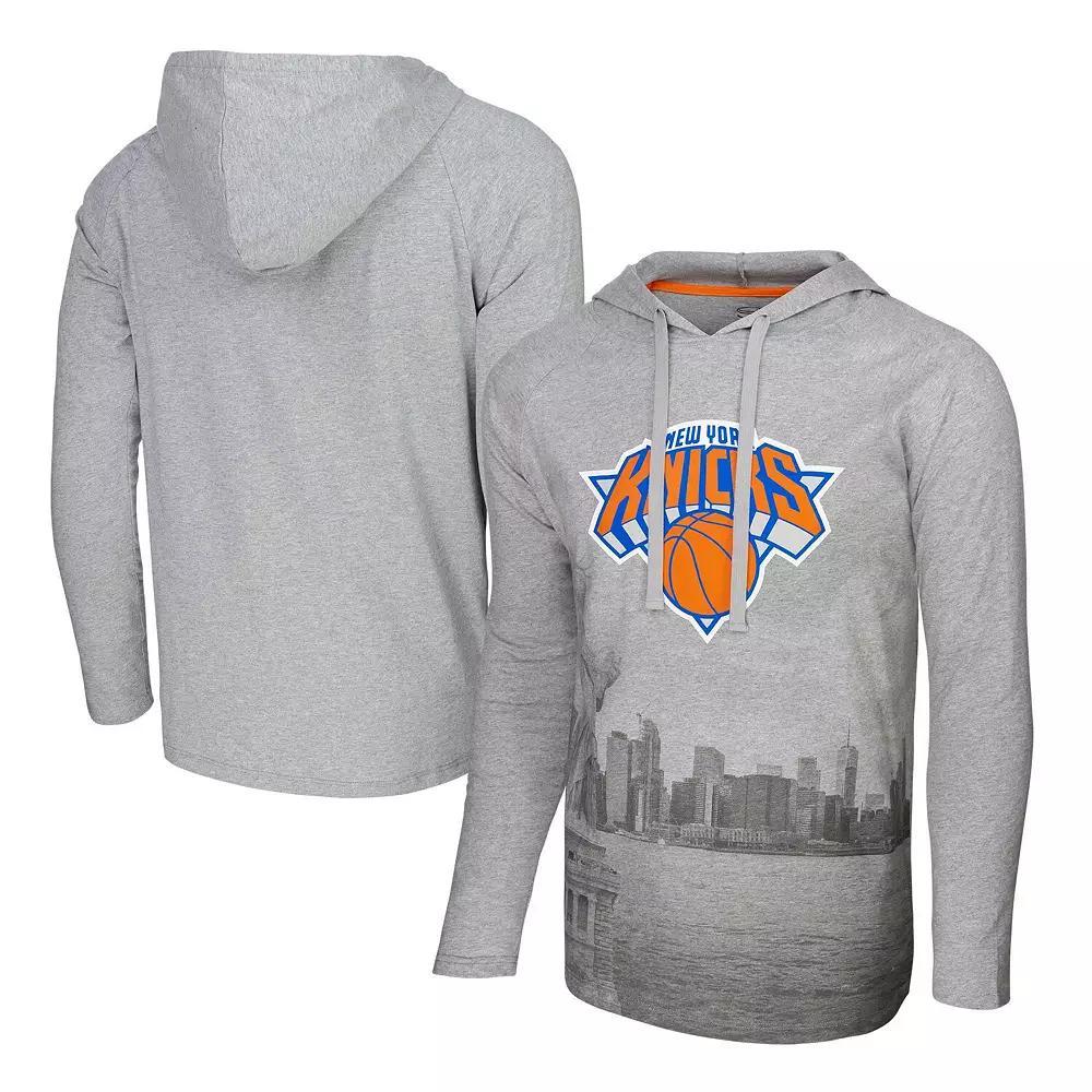 Men's Stadium Essentials Heather Gray New York Knicks Atrium Raglan Long Sleeve Hoodie T-Shirt, Size: Small, Grey Product Image