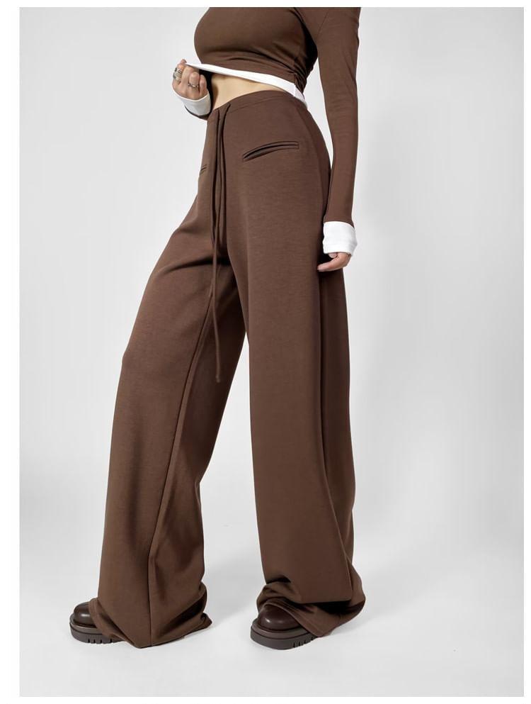 Drawstring Waist Plain Wide Leg Pants Product Image